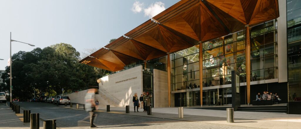 The heritage and glass facade of Auckland Art Gallery Toi o Tamaki