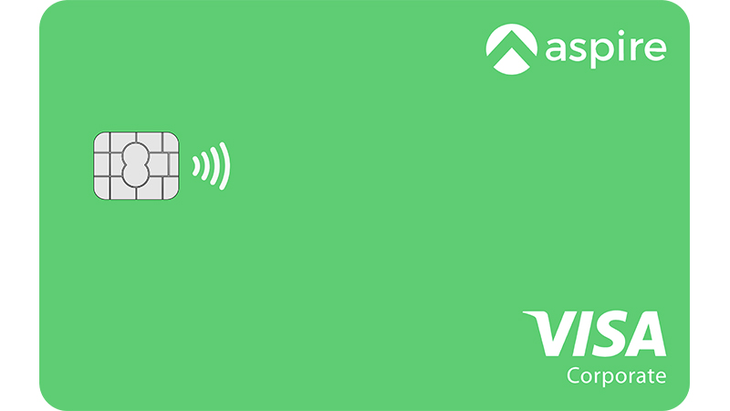 Aspire Corporate Card, a green Visa card with a contactless symbol