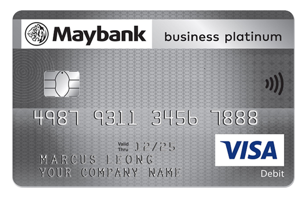 Maybank Business Platinum Card, a silver Visa debit card