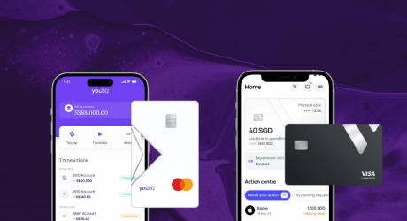 YouBiz app and Mastercard beside the Volopay app and Visa corporate card