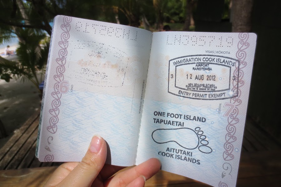 One Foot Island Aitutaki Passport Stamp Rare