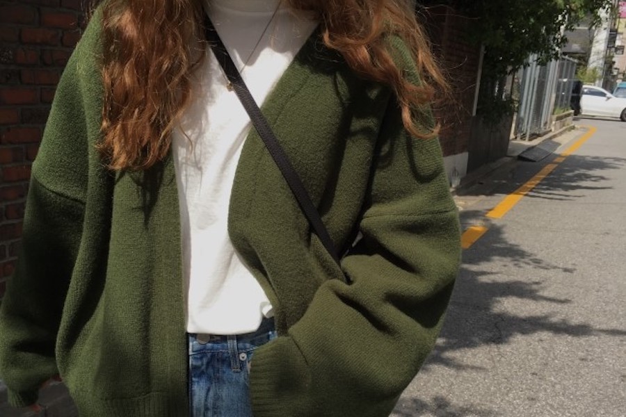 '90s Autumn Fashion Old School Oversized Olive Green Cardigan