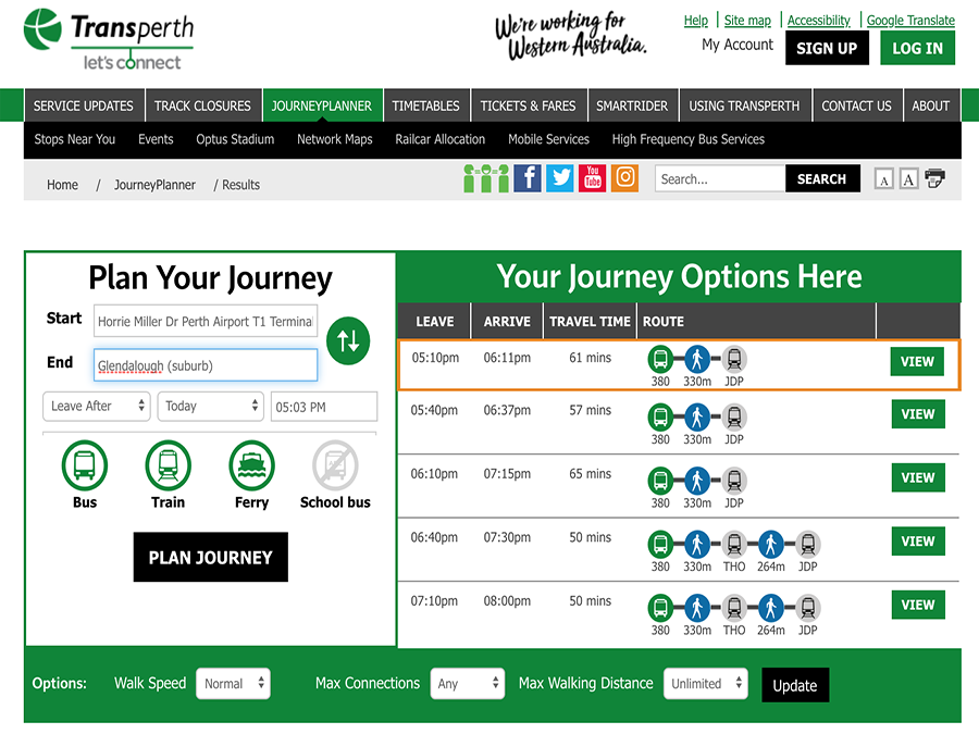 transperth journey planner