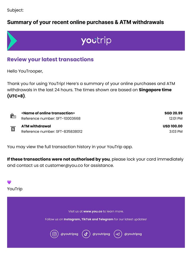 Online Payment & ATM Alerts