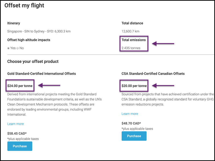 air canada carbon offset programme