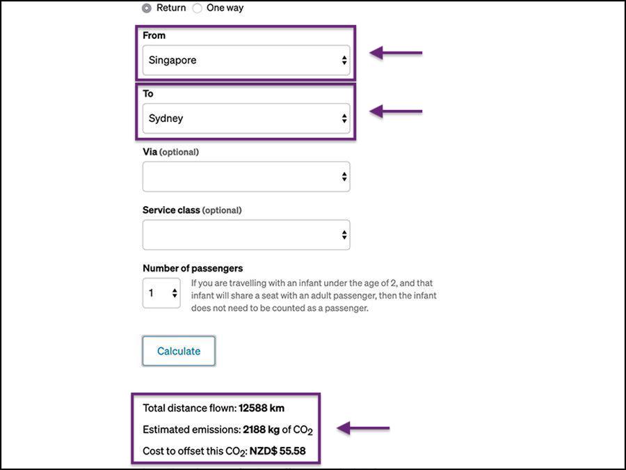Air New Zealand Singapore to Sydney Carbon Offset Price