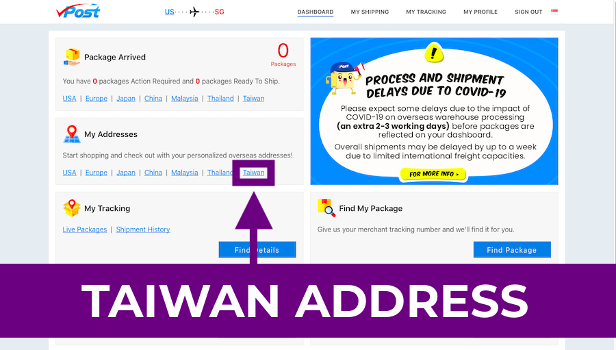 Create vPost Taiwan Address