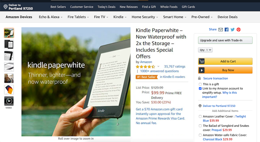 Kindle Paperwhite Sale Price on Amazon US