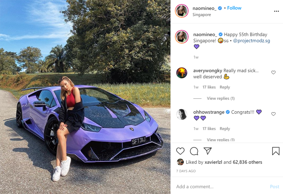 naomi neo lamborghini huracan instagram