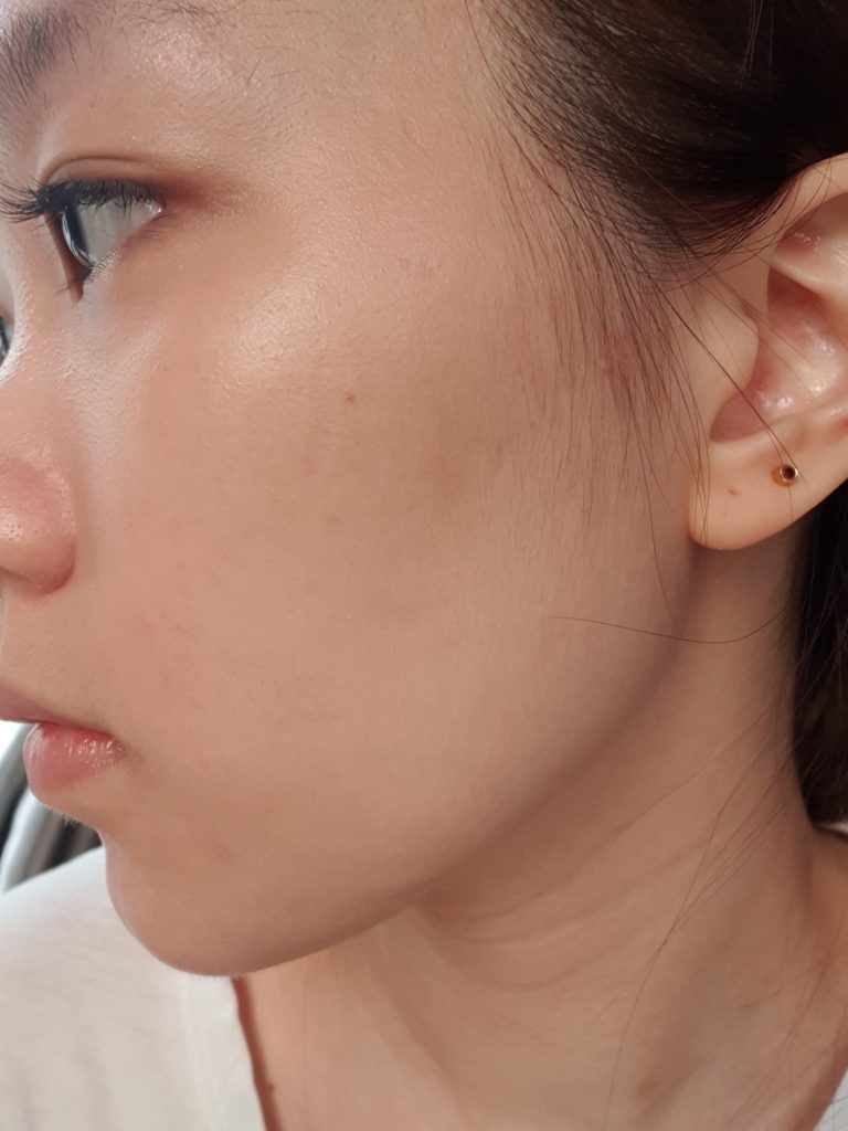Apply foundation for face mask makeup (after)