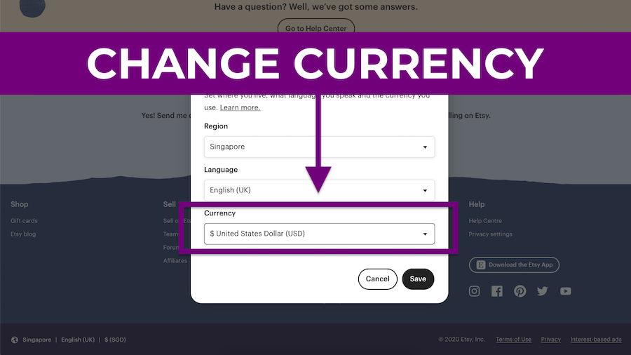 Etsy change currency