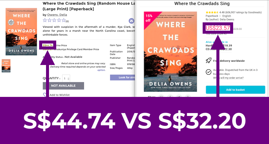 Book Depository VS Kinokuniya: Where The Crawdads Sing Price Comparison