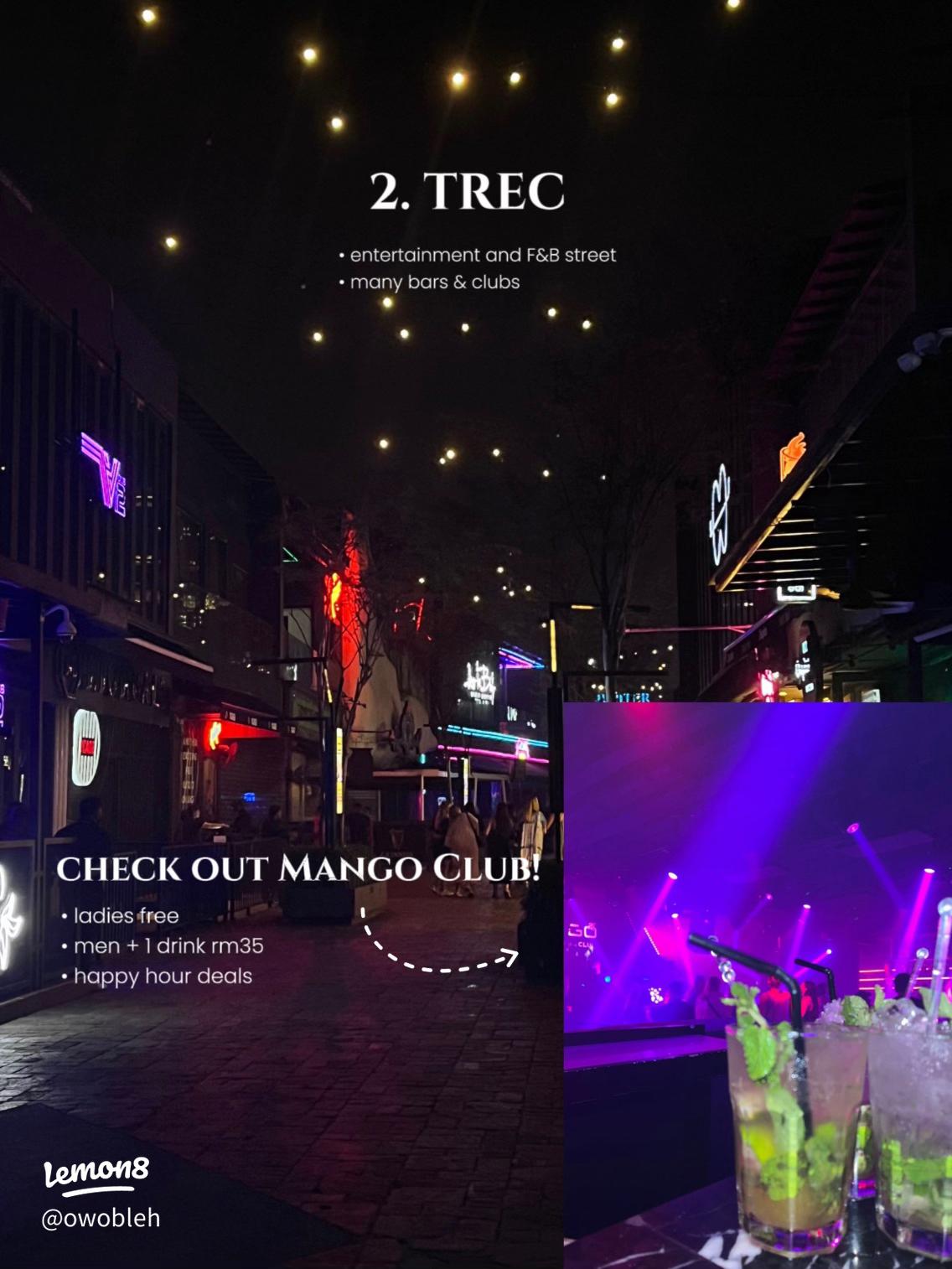 Neon-lit TREC KL nightlife street at night with bars, clubs and cocktails