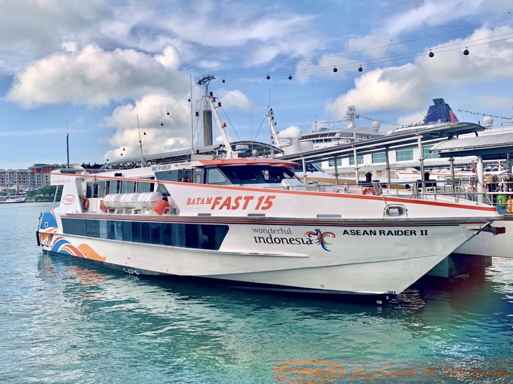 A Batam Fast ferry docked at Singapore's HarbourFront terminal