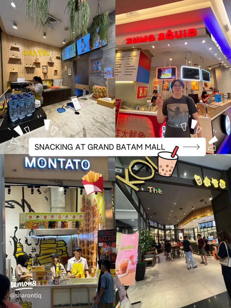 Snack and bubble-tea stalls inside Grand Batam Mall, Batam