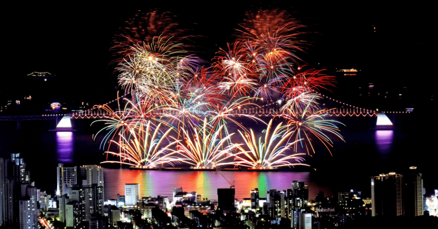 Fireworks lighting up Gwangalli Beach at the Busan Fireworks Festival