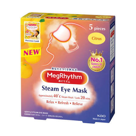 Box of Kao MegRhythm Steam Eye Masks, citrus scent, 5-piece pack