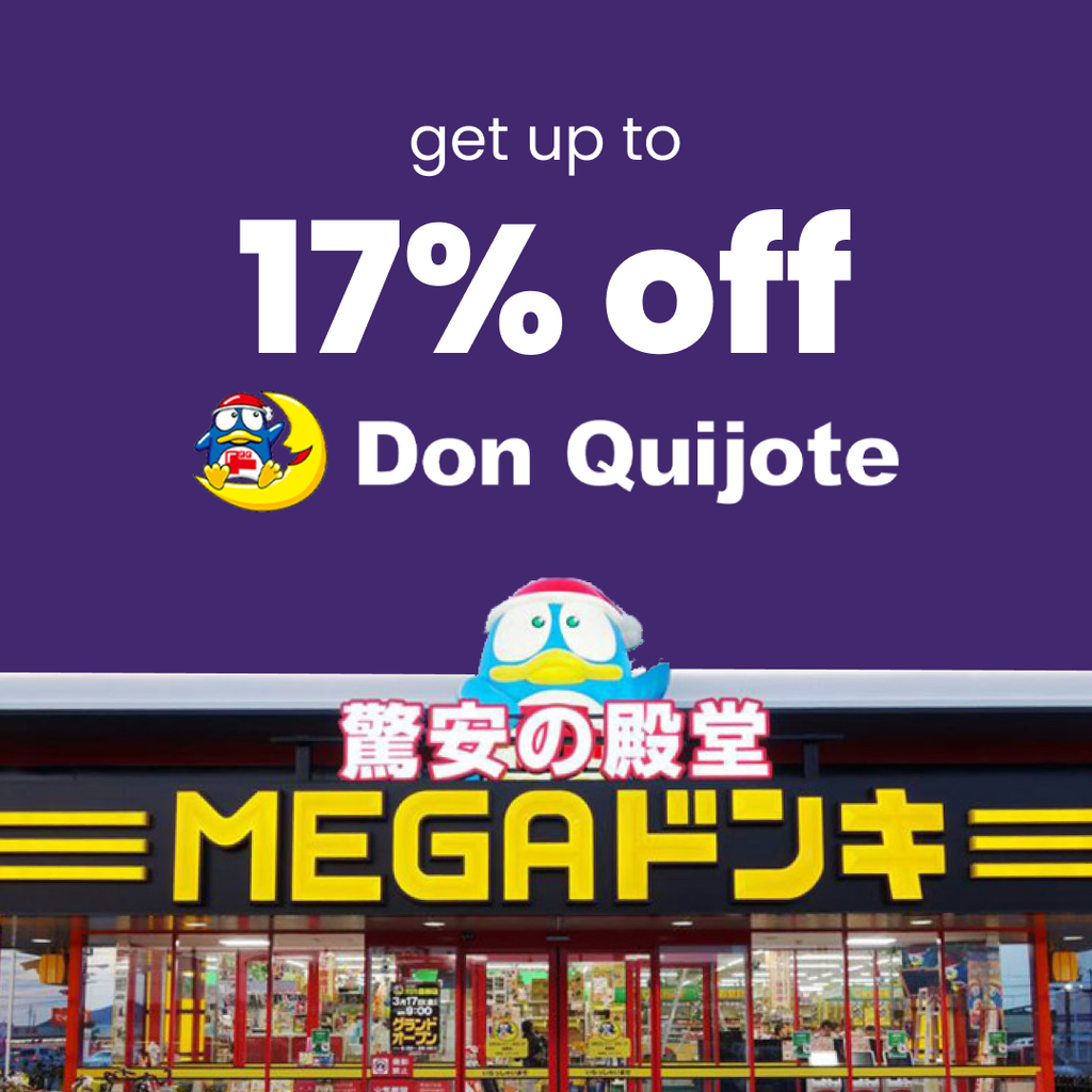 Don Quijote storefront with a graphic promoting up to 17% off via YouTrip Perks