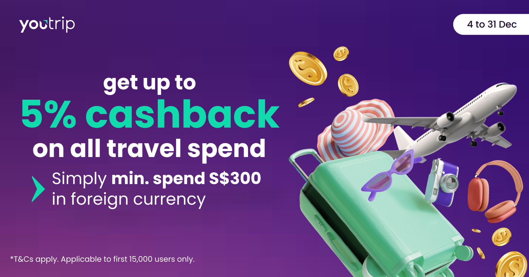 Get Up To 5% Cashback On All Travel Spend With YouTrip!