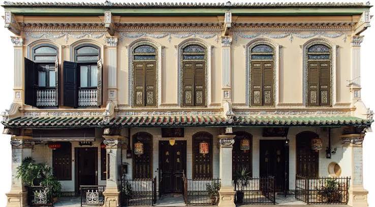 The ornate Peranakan townhouse facade of the Baba & Nyonya Heritage Museum
