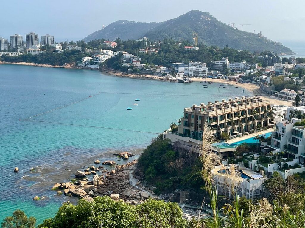 Turquoise water, a sandy bay and hillside homes overlooking Stanley on Hong Kong Island's south side