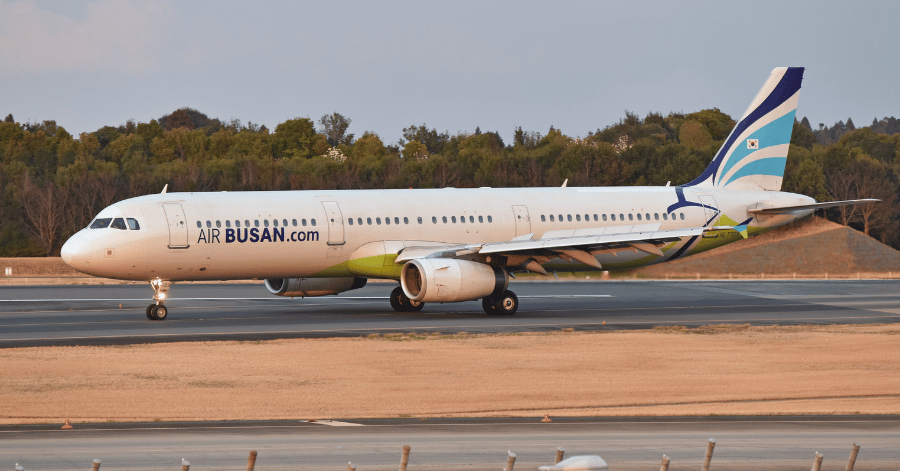 An Air Busan passenger jet on the runway