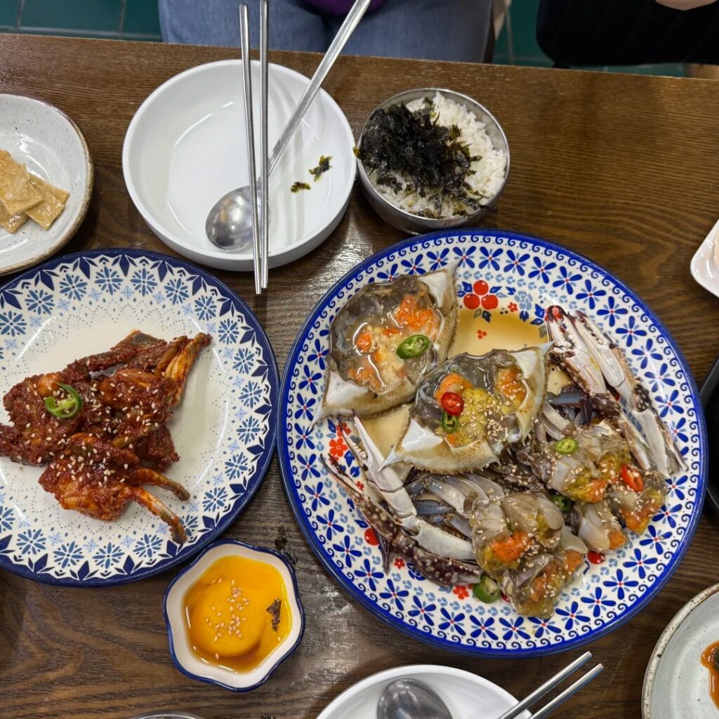 Soy-marinated raw crab and spicy crab with rice at Jeju Dongmun Soy Sauce Crab