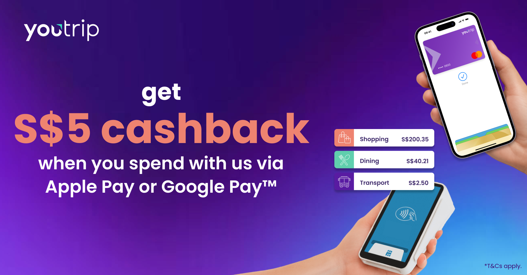 Get S$5 Cashback When You Spend With YouTrip Via Apple Pay or Google Pay