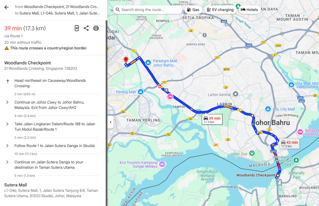 How to Get to Sutera Mall JB From Singapore by car from Singapore