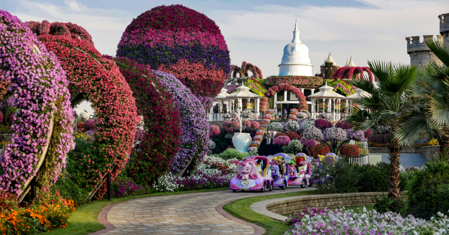 Colourful flower beds and floral sculptures in bloom at Dubai Miracle Garden