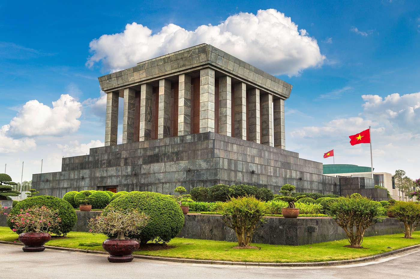 Grey granite Ho Chi Minh Mausoleum standing above Ba Dinh Square