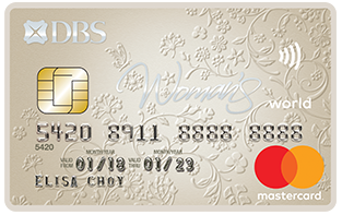 DBS Woman's World Card, a cream Mastercard with an embossed floral design