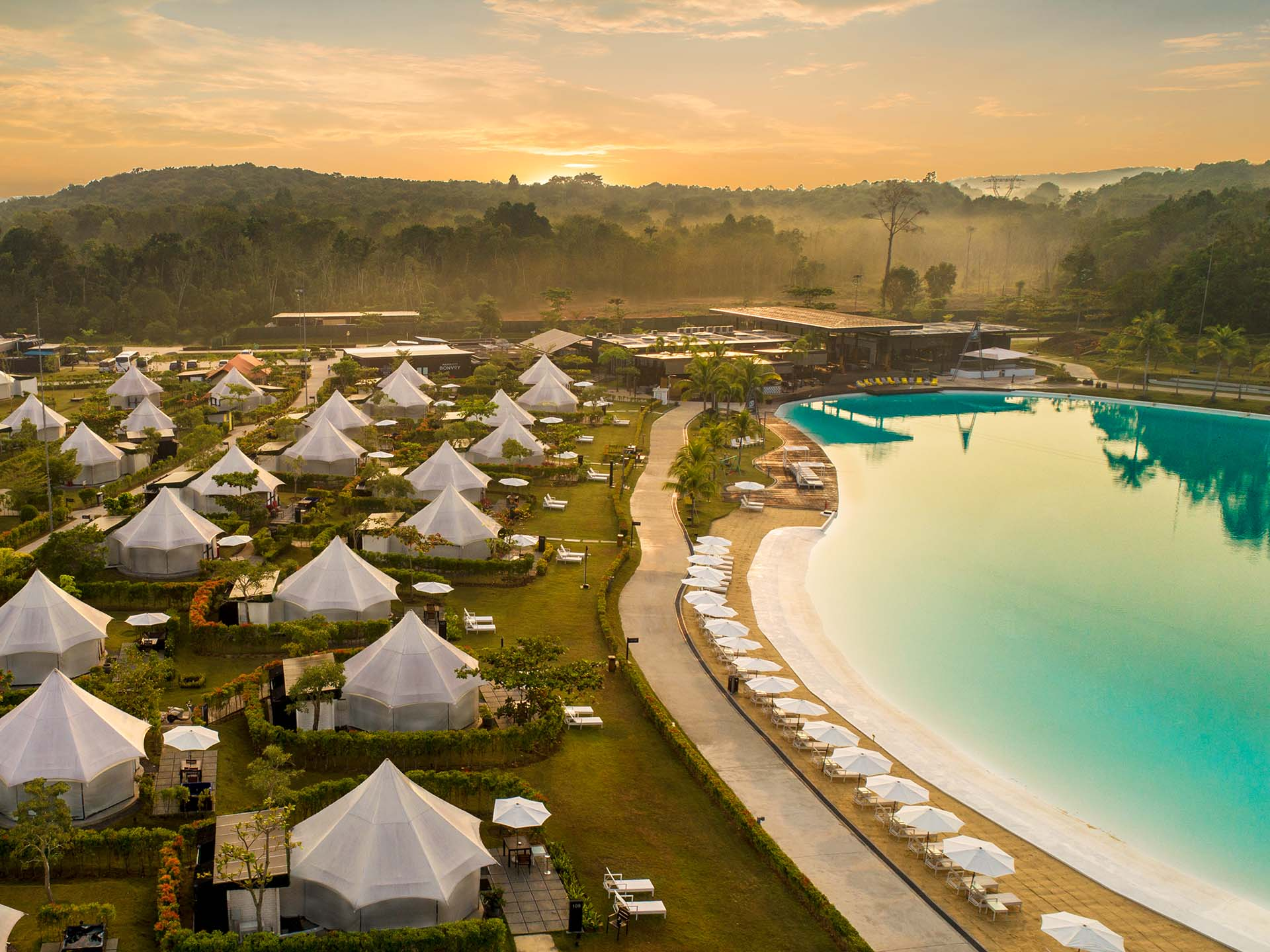 Glamping Bintan Natra resort tent with lagoon view