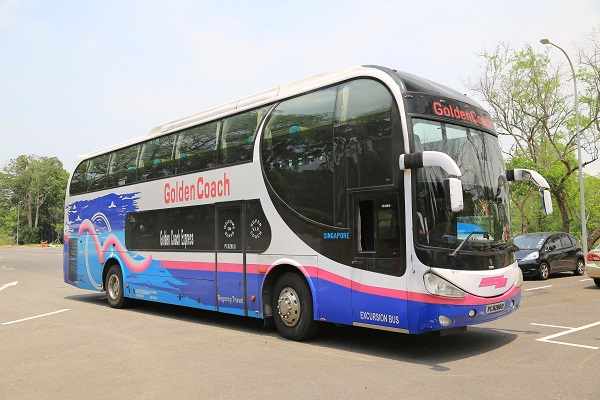 Golden Coach Express long-distance coach parked, the direct bus service to Port Dickson