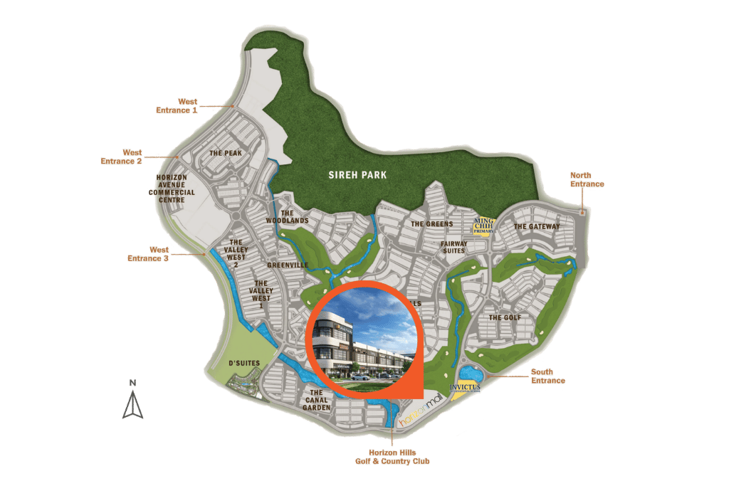 Site map of Horizon Hills township with Horizon Mall's location circled in red