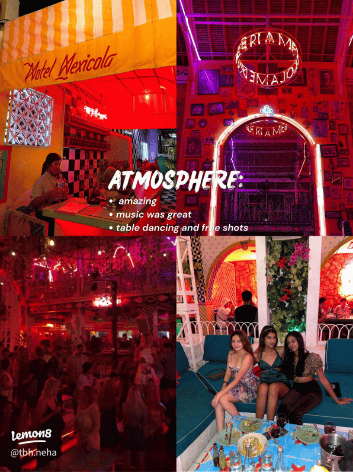 Motel Mexicola's pink-lit bar and dining atmosphere, Bali