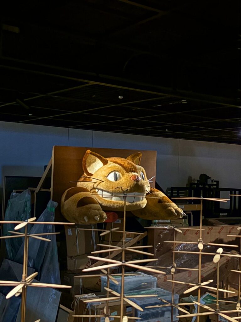Giant Cat Bus figure from My Neighbour Totoro on display inside Ghibli's Grand Warehouse
