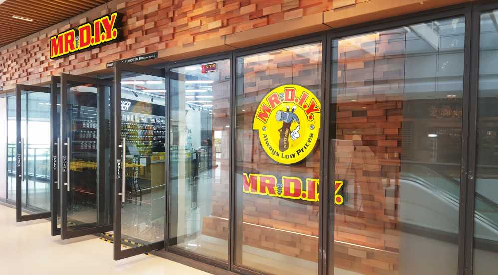 Mr DIY store frontage at R&F Mall, with the yellow Always Low Prices logo on the glass