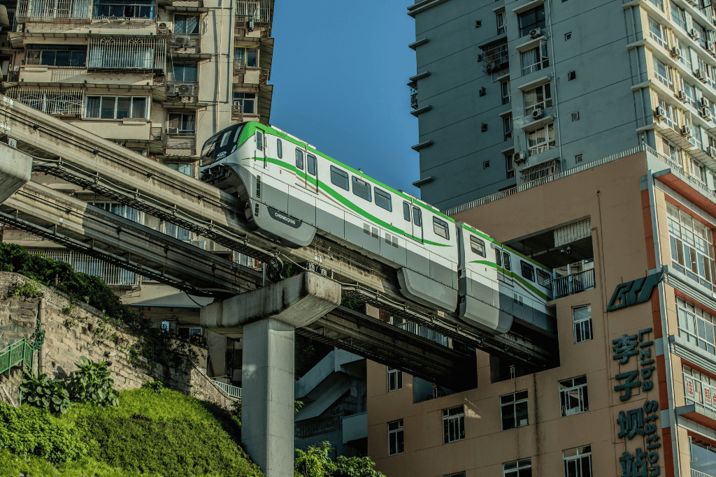 The monorail passing through the Liziba residential building, Chongqing
