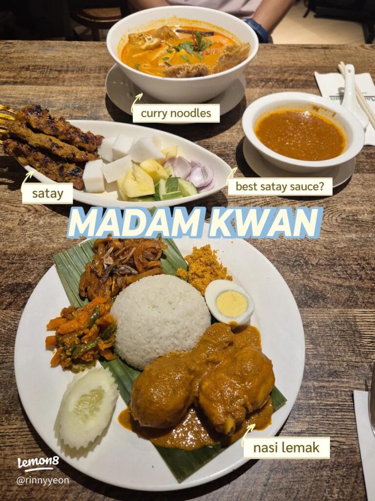 Madam Kwan's spread of nasi lemak, curry noodles and satay skewers