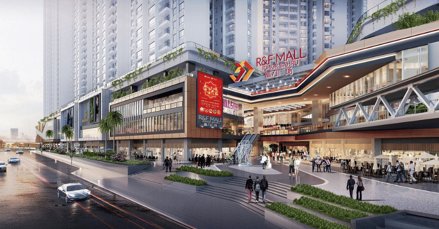 R&F Mall Johor Bahru's waterfront frontage, with R&F Princess Cove condo towers rising above