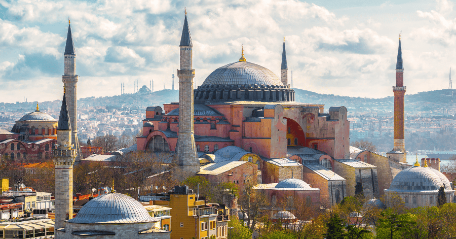 The dome and minarets of Hagia Sophia above the Istanbul skyline