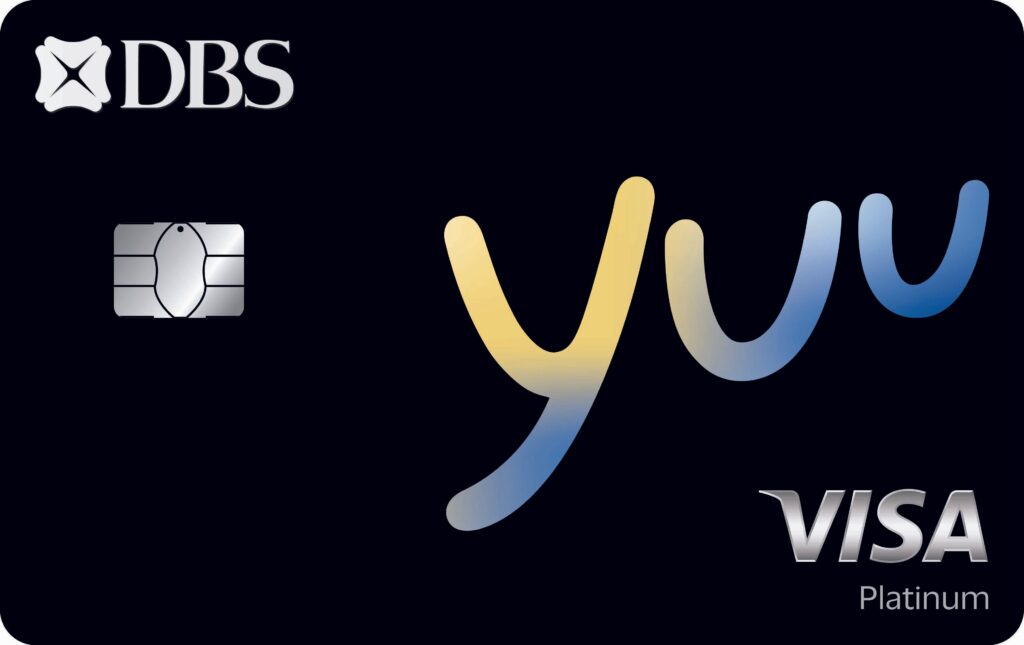 Black DBS yuu Visa Platinum card with the yuu logo in yellow and blue