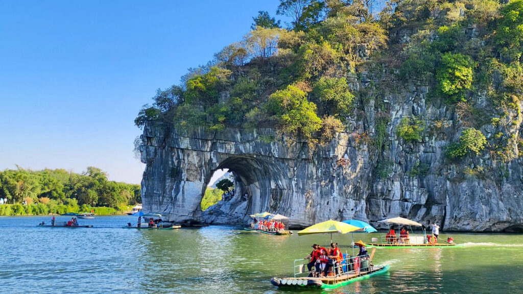 Elephant Trunk Hill's stone arch resembling an elephant drinking from the Li River