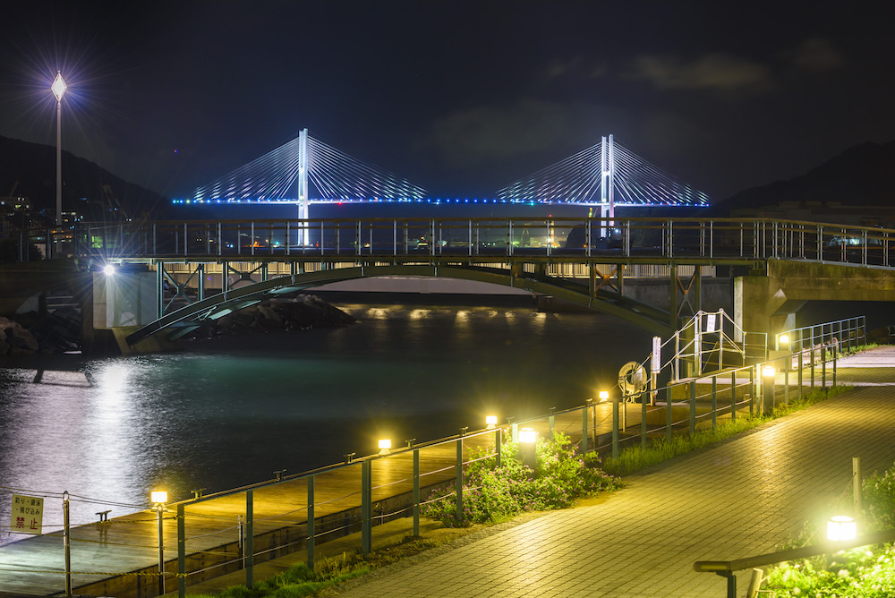 Nagasaki Seaside Park along the harbour at sunset