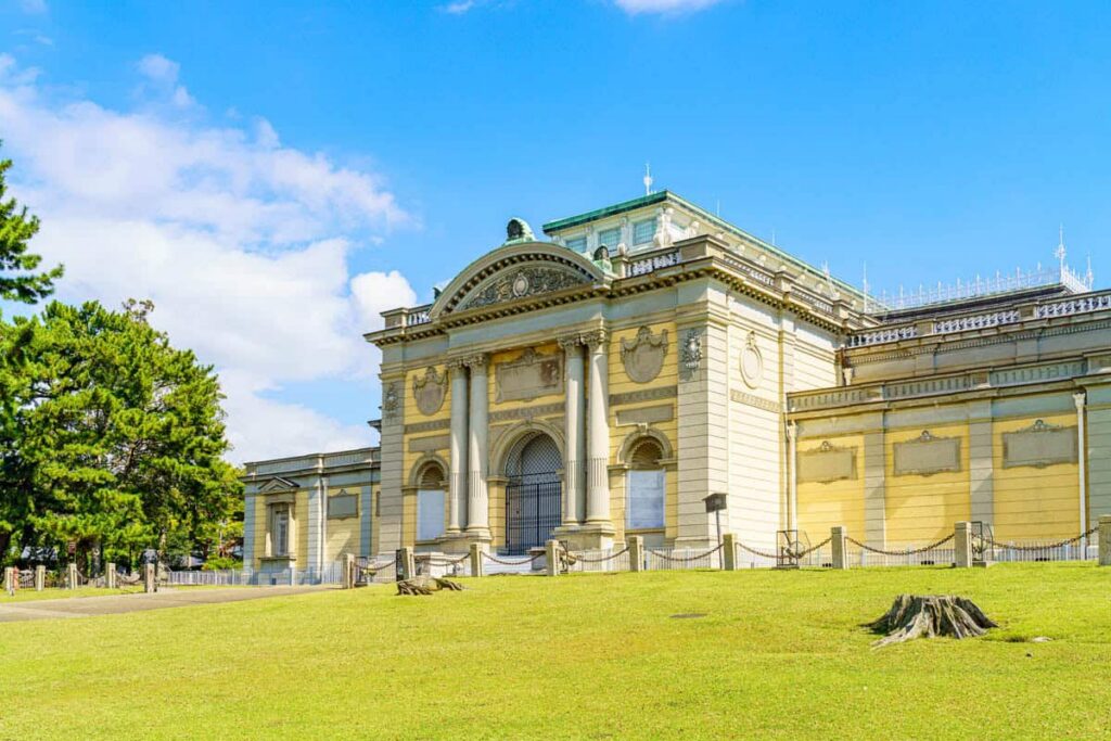 The classical stone facade of Nara National Museum with its domed entrance