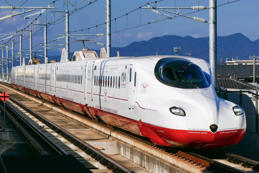 The Nishikyushu Shinkansen bullet train that connects Takeo-Onsen to Nagasaki