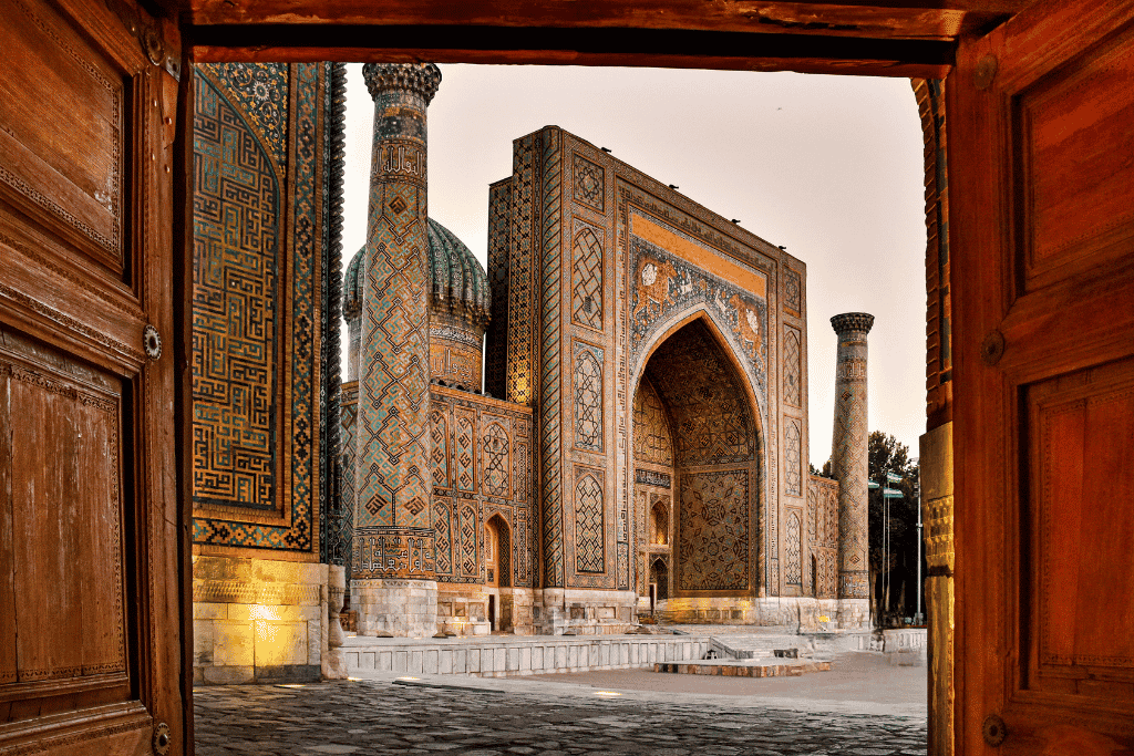 The three turquoise-tiled madrasas of Registan Square in Samarkand