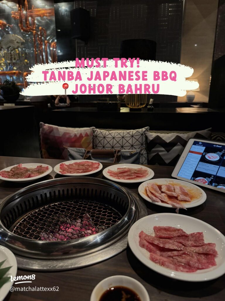 Premium beef cuts being grilled at Tanba Japanese BBQ buffet in Johor Bahru