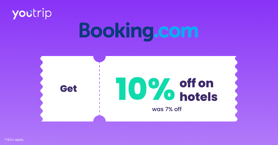 Booking.com cashback offer via YouTrip Perks: 10% off hotels